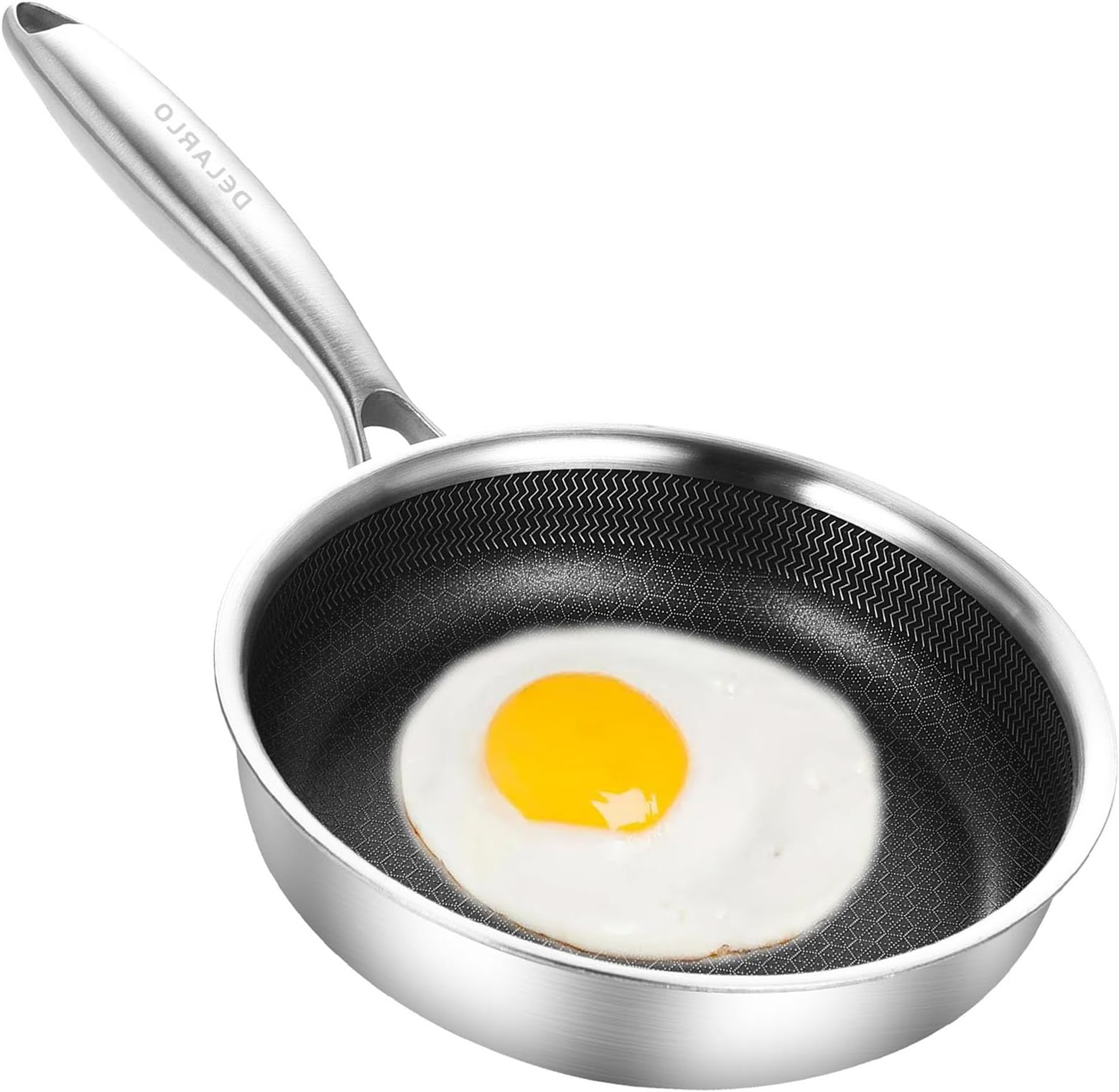DELARLO Frying Pan with Honeycomb Pattern, Triple Layer Stainless Steel 6 Inch, Fits All Types of Cookers