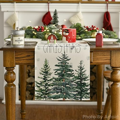 Miniatura 7 de Artoid Mode Camino de mesa de Navidad con copos de nieve de pino beige, decoración de mesa de comedor para decoración de fiesta del hogar, 13 x 48