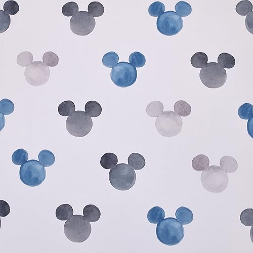 Miniatura 5 de Disney Mickey Mouse - Sábana bajera ajustable de poliéster con orejas de Mickey en acuarela negra, blanca y azul
