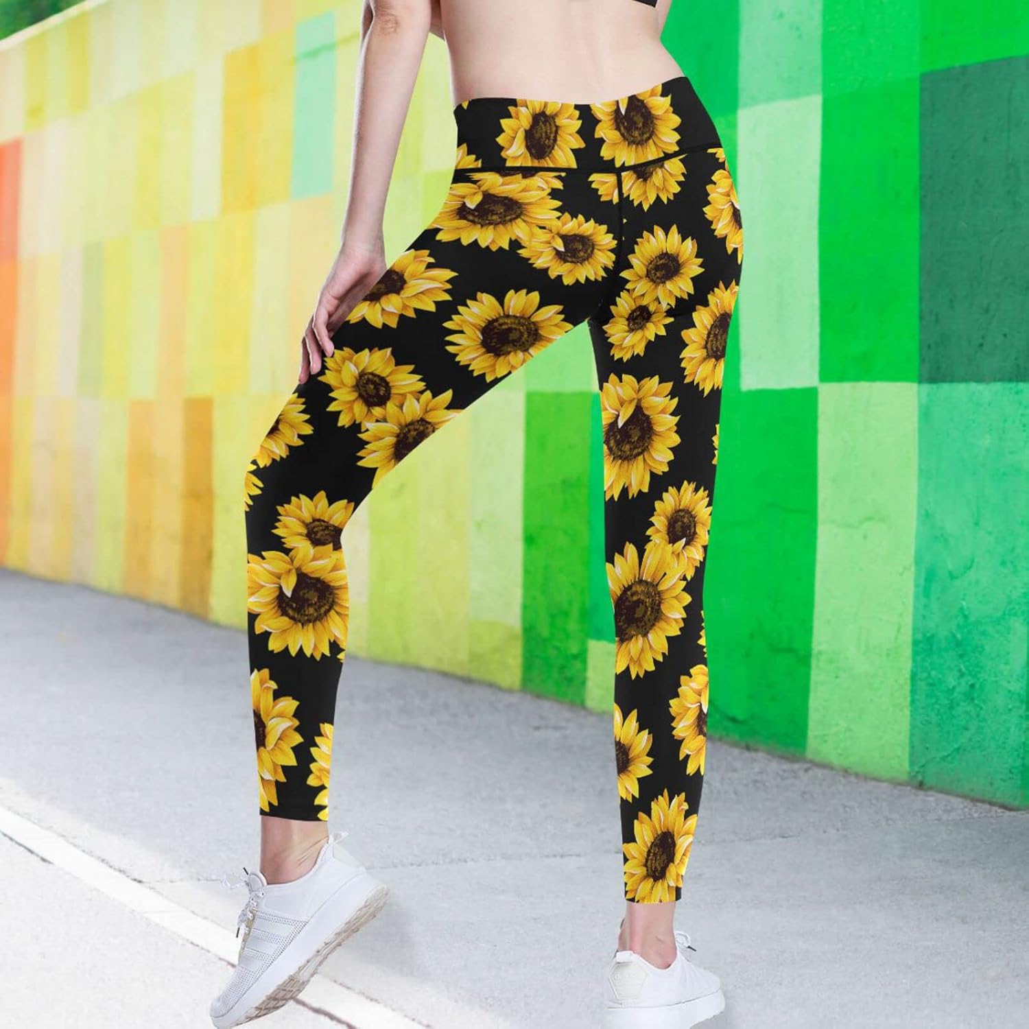 visesunny Floral High Waisted Yoga Capris Leggings with Pockets for Women Workout Fitness Running Pants