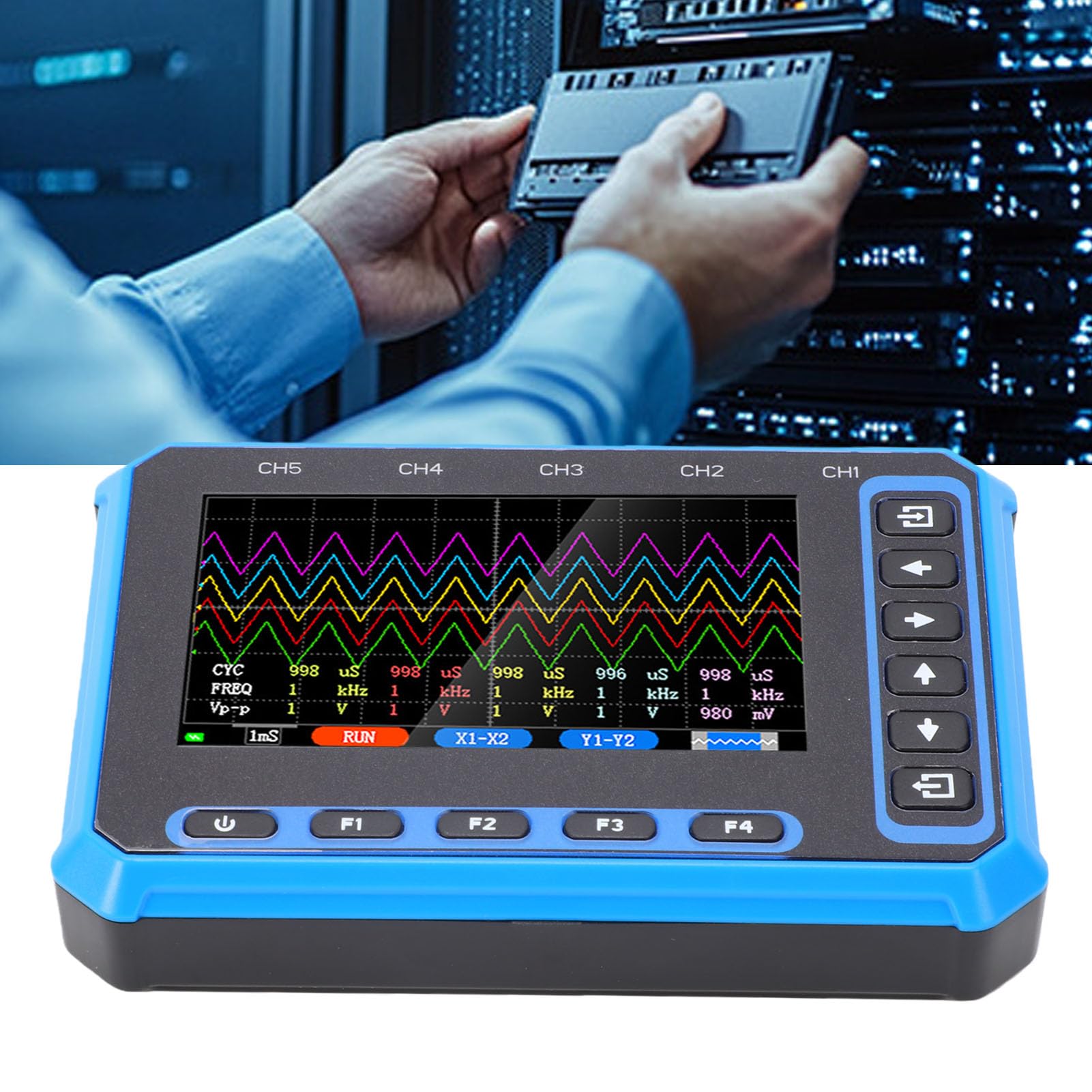 Osciloscopio Portátil de 5 Canales, Ancho de Banda de 1MHz con Pantalla de 4,3 Pulgadas, Analizador de Forma de Onda Preciso para Varios Proyectos
