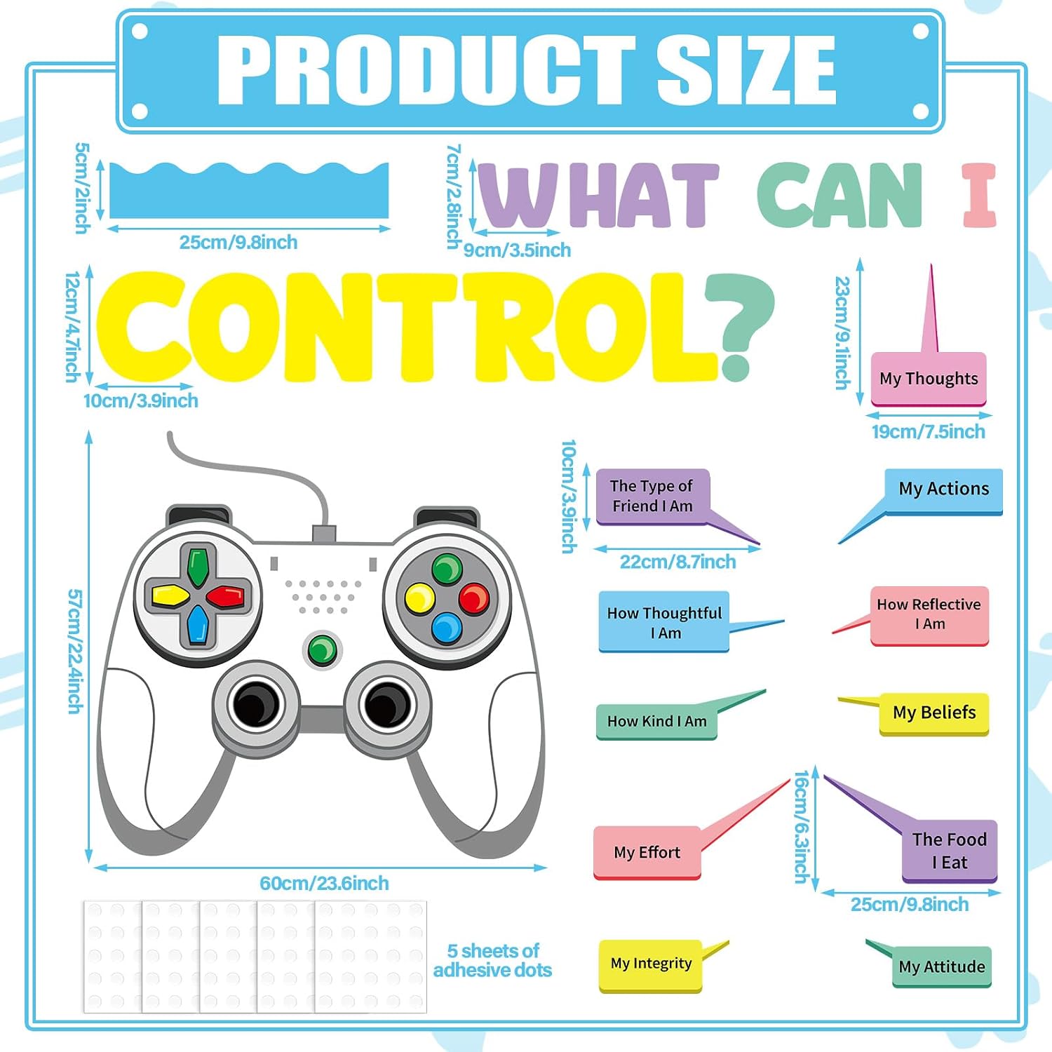 What Can I Control Bulletin Board Set Video Game Theme Classroom Decorations Positive Back to School Bulletin Decor for Mental Health Inspirational Gamer Paper Cutouts for School Chalkboard Wall Decor image 2