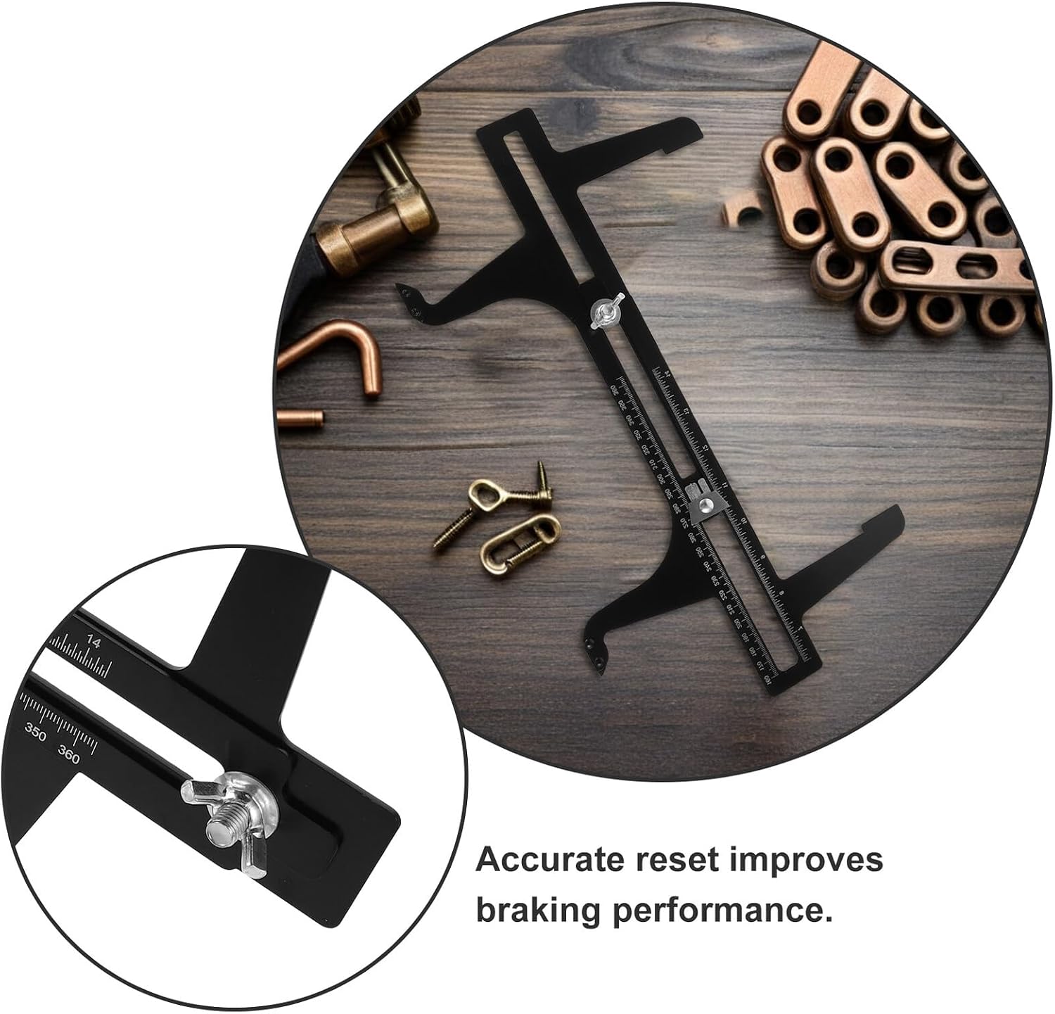Brake Measuring Resetting Tool 6.5-14.25 Inch Dual Scale Brake Pad Gauge for Car and Drum Shoe Measuring in Automotive Repair