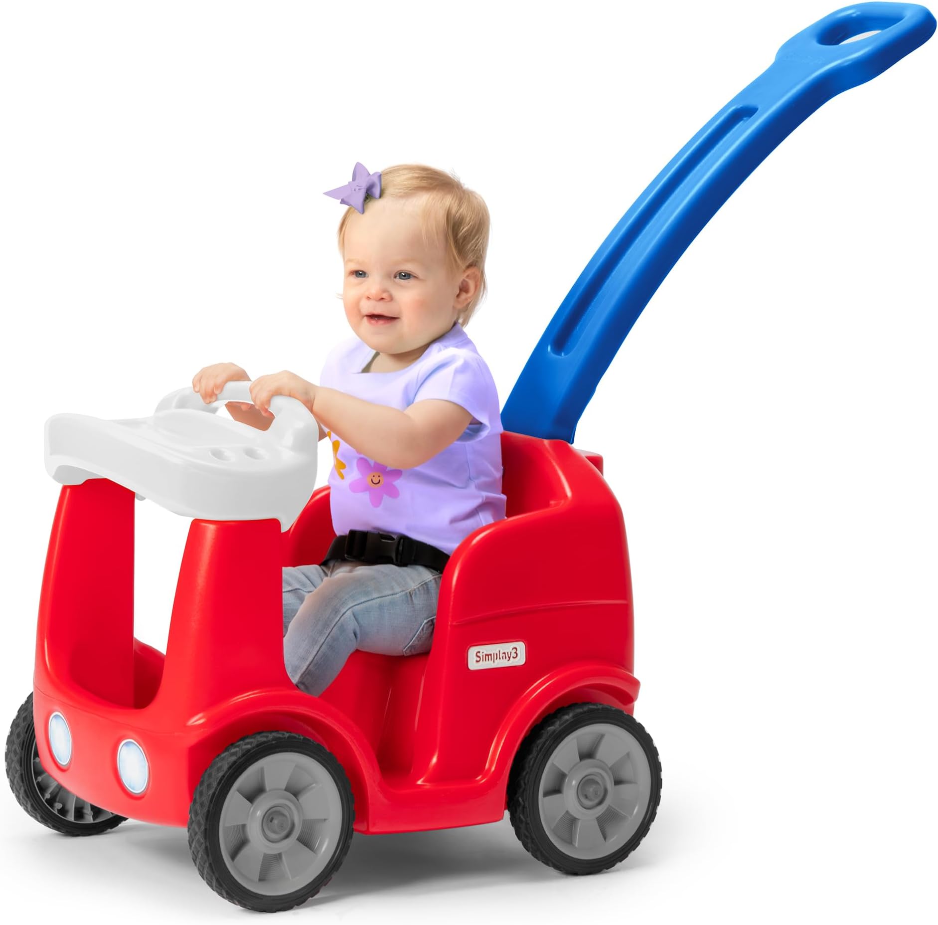 Simplay3 Roll and Stroll Toddler Ride On Push Car with Removable Handle, Seatbelt and Quiet Wheels, Kids Ride On Toy Ages 1.5โ4 Years, Limited Edition America 250 Red/White/Blue