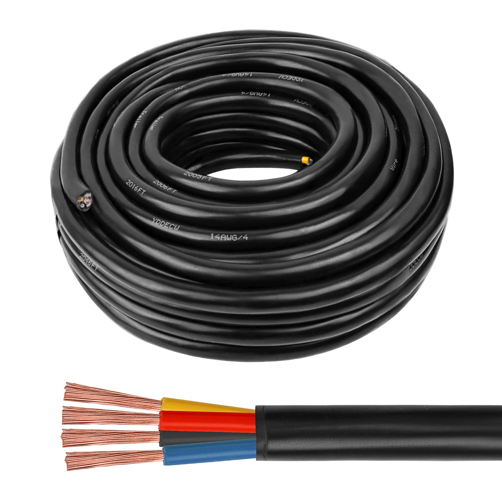 14 AWG 4 Conductor Control Cable 50FT - YDDECW 14/4 Wire 100% Pure Copper for Mini Split Air Conditioner & Heat Pump Systems, HVAC, Speaker Heavy Duty Pure Copper