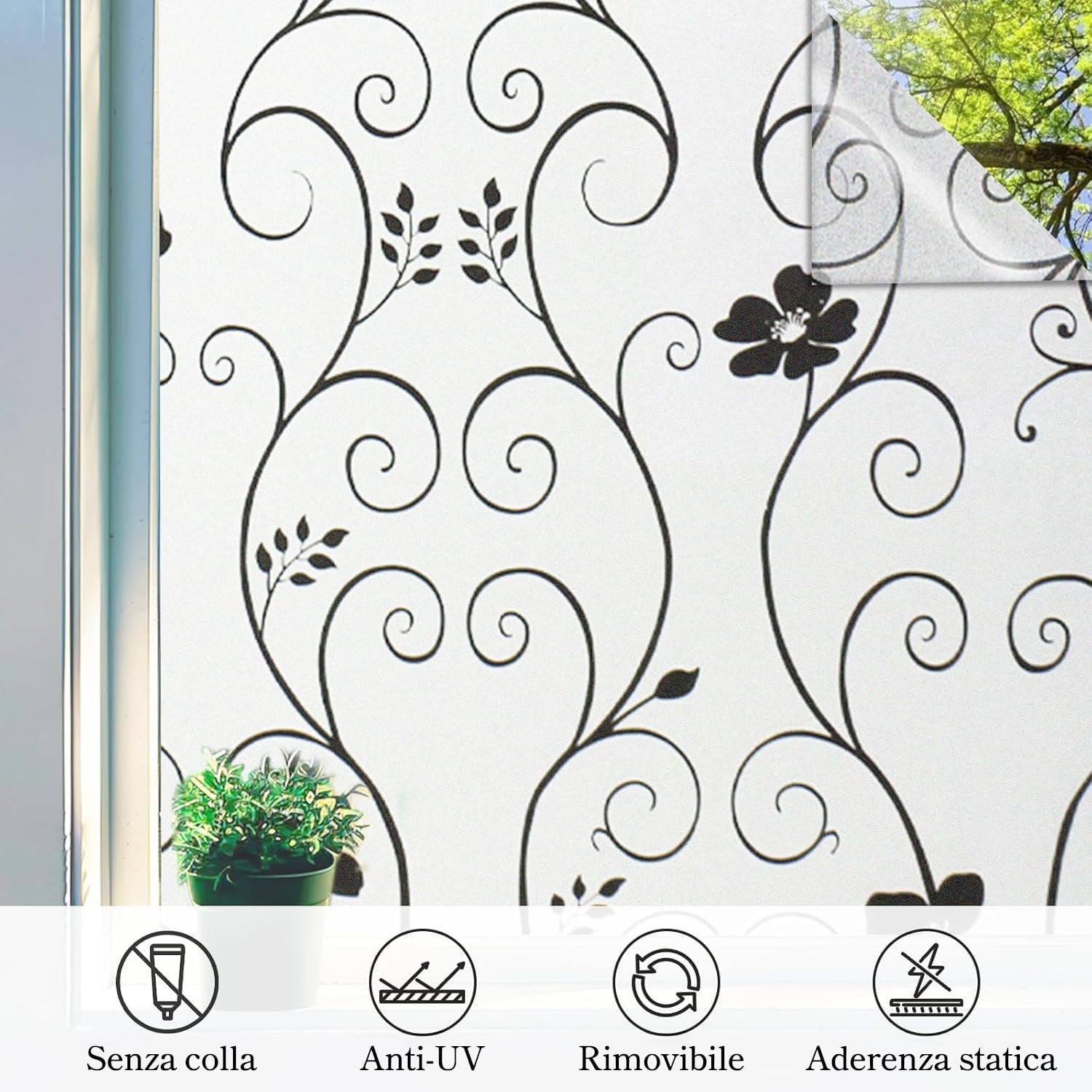 DUOFIRE Pellicola per Finestre Vetri Pellicola Privacy Pellicola Decorativa Pellicola Anti-UV DP014B (90cm X 300cm)