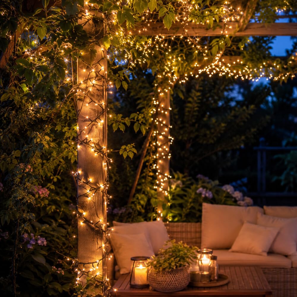 LED Universum Lichterkette Außen 80 m, 1000 LEDs warmweiß 2800 K, IP44 spritzwassergeschützt, mit Stecker 230 V, 3 m Zuleitung, für Garten, Balkon & innen