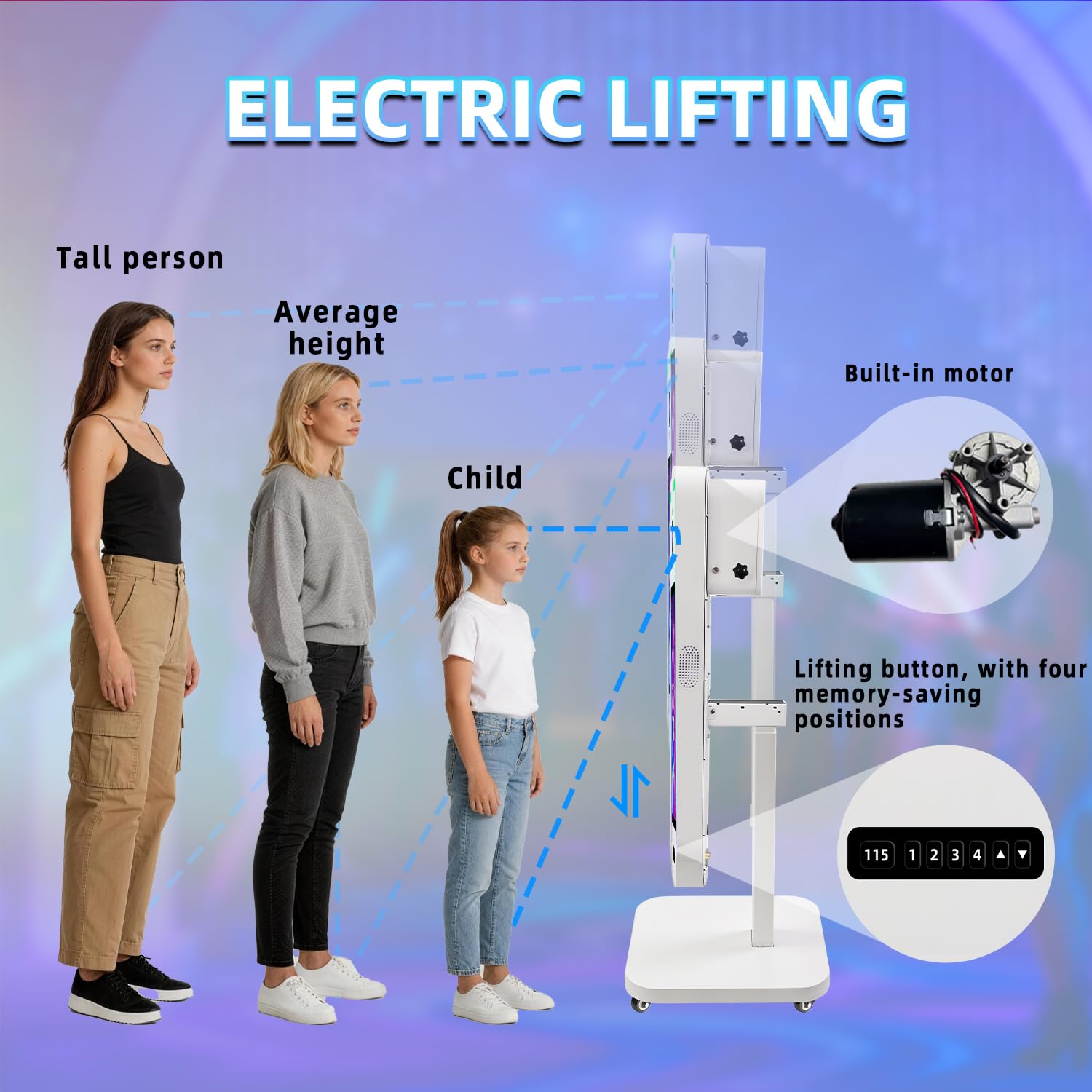 Appareil Photo Reflex numérique, Cabine Photo à Selfie pour fête, Levage électrique avec 4 Mode d'économie de mémoire, Cabine Photo à écran Tactile de 21,5" (White, Photobooth Full Set)