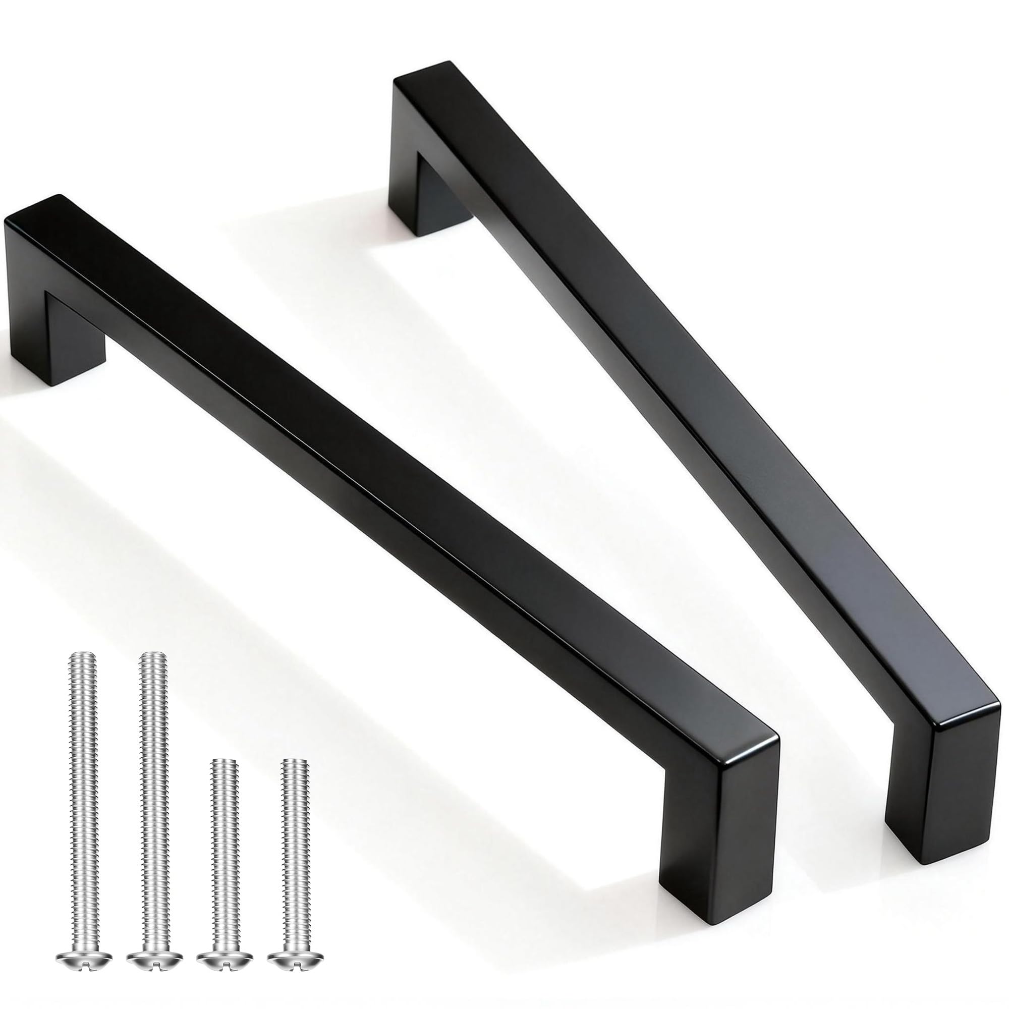 10PC Matt Black Kitchen Cupboard Handles, Hole Center 160mm Kitchen Cupboard Door Handles with 25&40mm Screws, Stainless Steel Kitchen Unit Cabinet Handles for Cupboards, Draws, Wardrobe (Length:17cm)