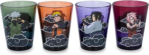 Just Funky - Juego de 4 vasos de chupito de tequila decorativos coleccionables oficiales de Naruto Shippuden de 2 onzas