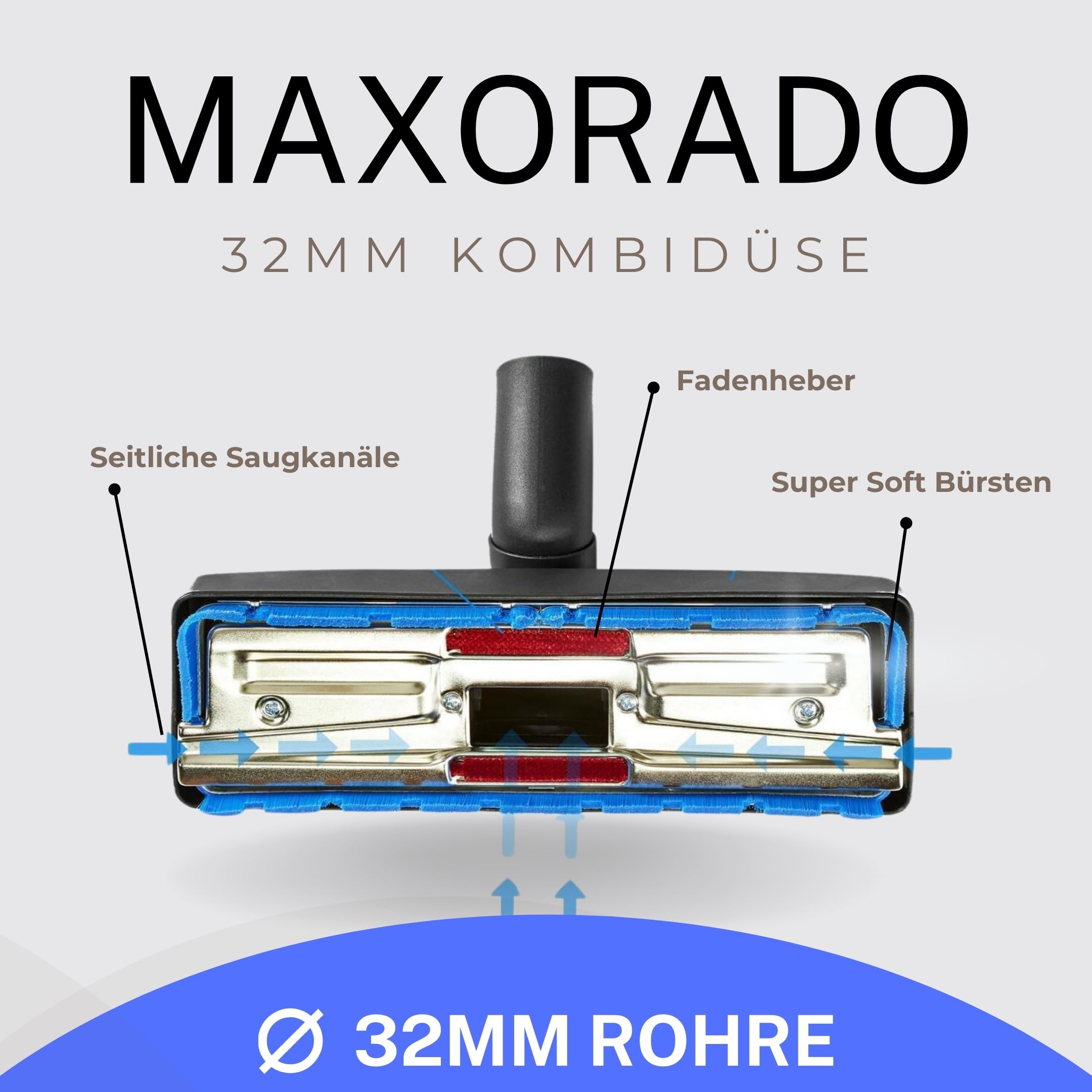 Bocchetta combinata aspirapolvere 32 mm Blueline compatibile con ricambio per AEG Electrolux Kärcher DN32 Privileg Nilfisk Numatic Dirt Devil Philips Fam spazzola per pavimenti 32 mm