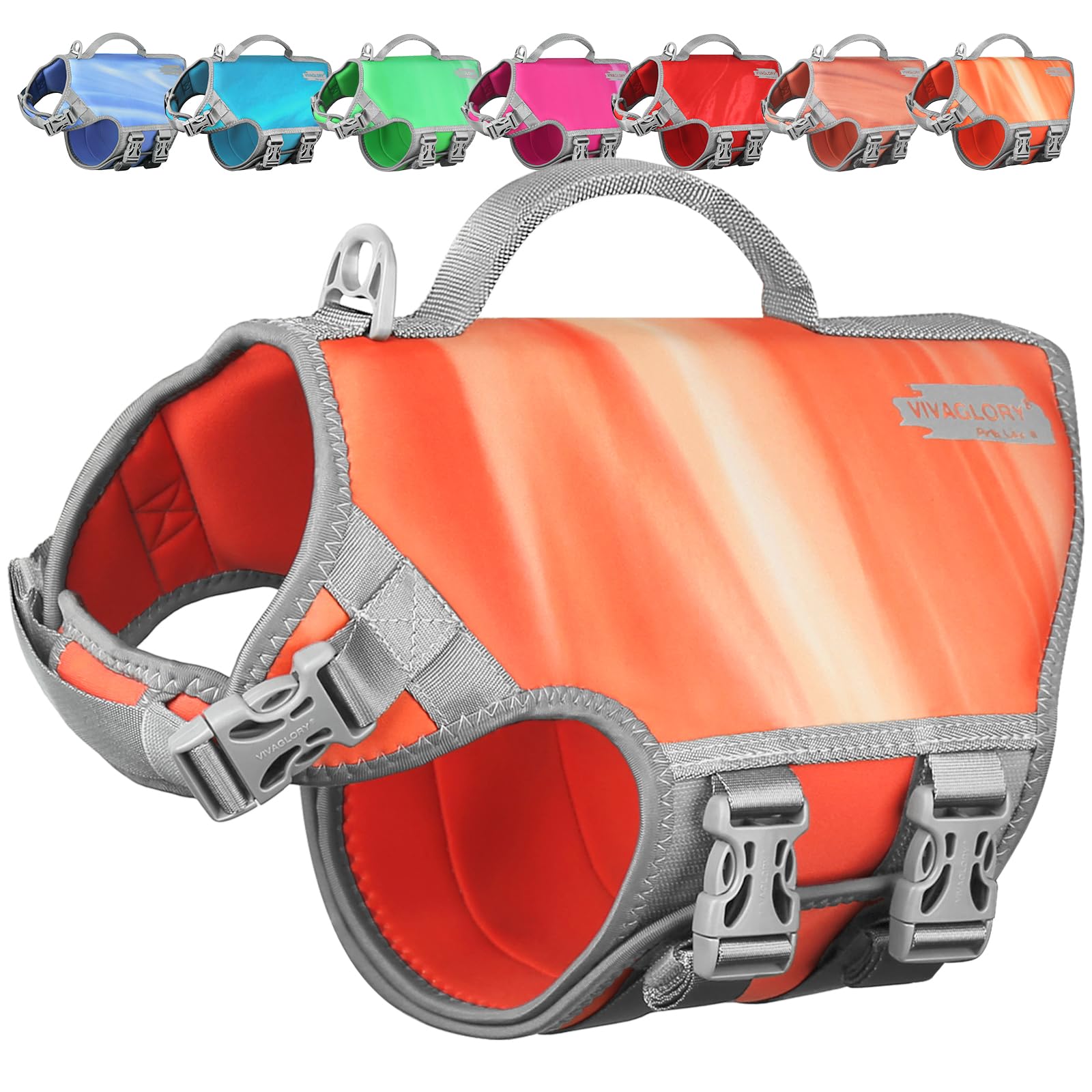 VIVAGLORY Neoprene Dog Life Jacket, Dog Buoyancy Aid for Swimming & Boating, Life Vest with Handle