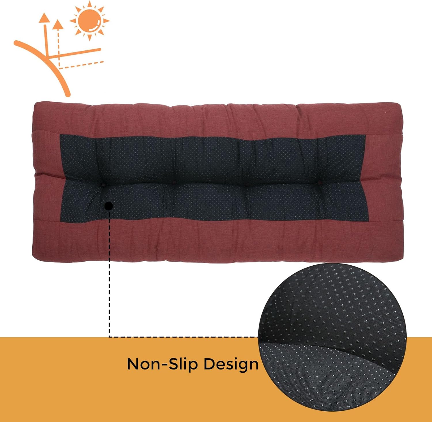 FUNHOME Outdoor Bench Cushion 48x18 inch with Non-Slip Grips,Porch Swing Cushion,Bench Pillow,Water Resistant Tufted Cushions for Patio Garden Furniture,Window Seat(Rust Red)