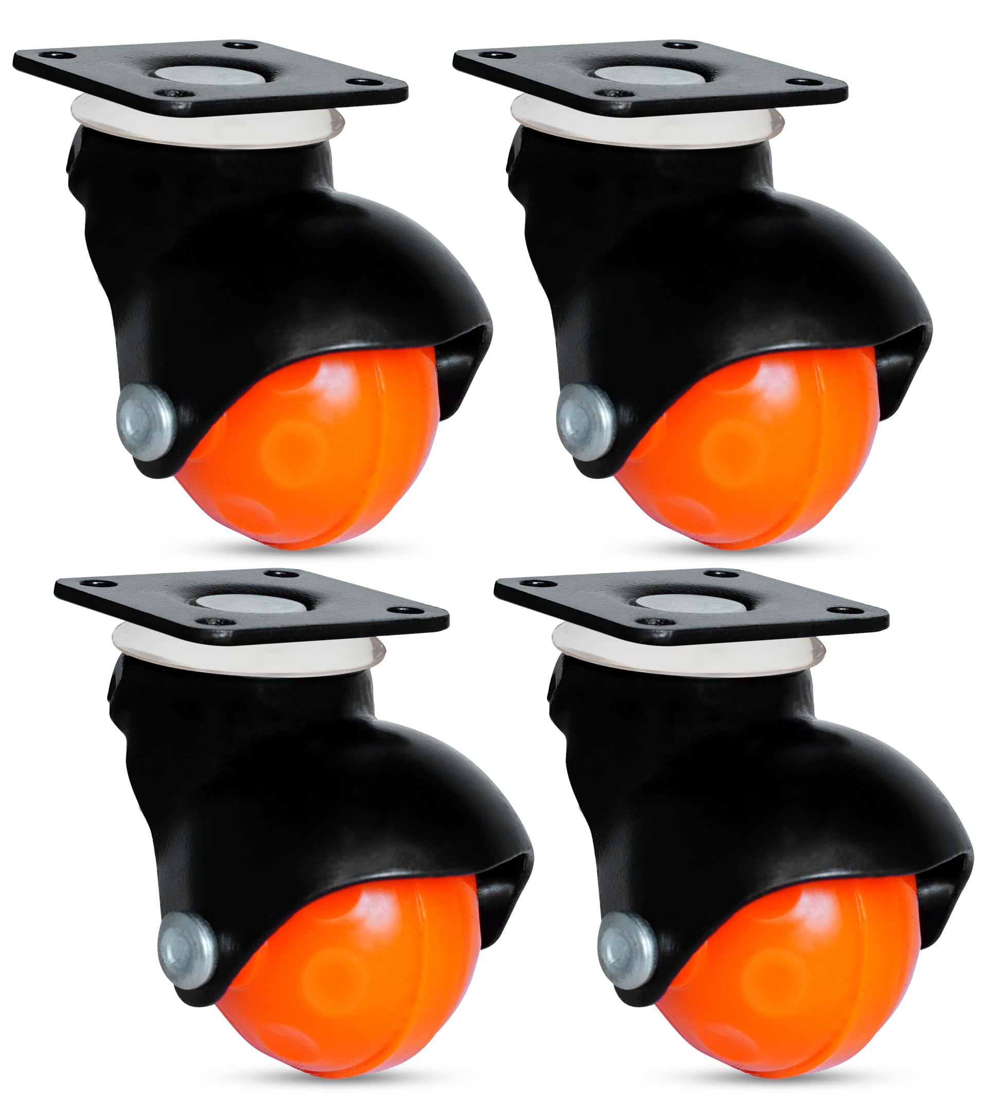 Ball Castor Wheels Plate Type – 360° Swivel | 150kg Load Capacity | Cooler Wheels (1.5 Inch, Orange, Pack of 4)