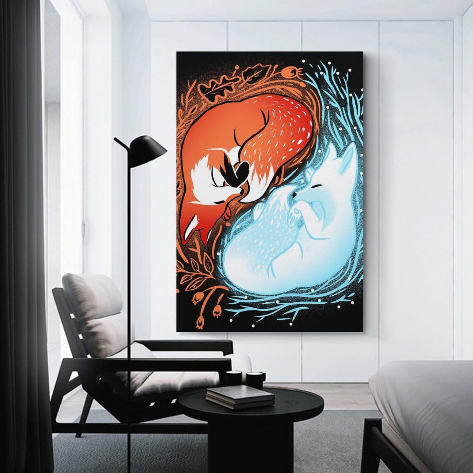 Junmoney Autumn And Winter Fox Hanging Wall Art 24x36inch(60x90cm), for New Homes, Bedrooms Or Workspaces, Thoughtful Wall Decor for Art Lovers