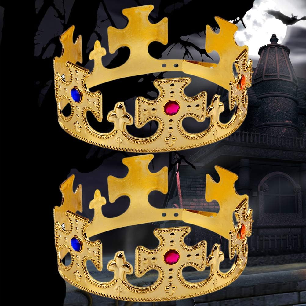 YARNOW Festival 2 Pcs Halloween Party Golden King Crown Plastic Plating Queen Crown Antique Royal Medieval Cross Theater Halloween Prop Birthday Party Favors - Image 3