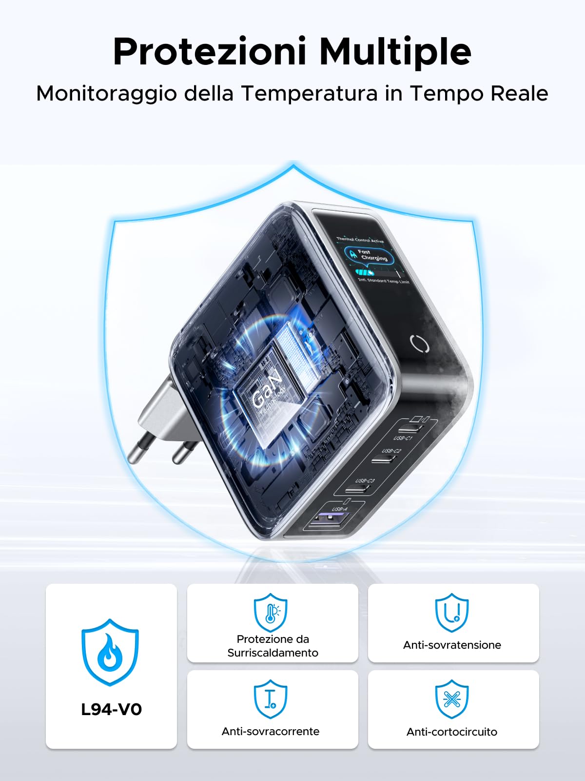 UGREEN Nexode Pro 100W Caricatore USB C Ricarica Rapido Schermo TFT | 4 Porte, PD 3.0, PPS 45W, Compatibile con Galaxy S26/ S25 Ultra MacBook iPad, iPhone 17 Pro Max Air 16 15 14 13 Steam Deck