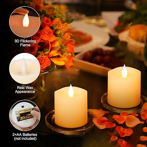 Miniatura 2 de Velas sin llama de 3 x 3 que funcionan con pilas con temporizador remoto, duran 600 horas, velas de batería parpadeantes, velas LED eléctricas de