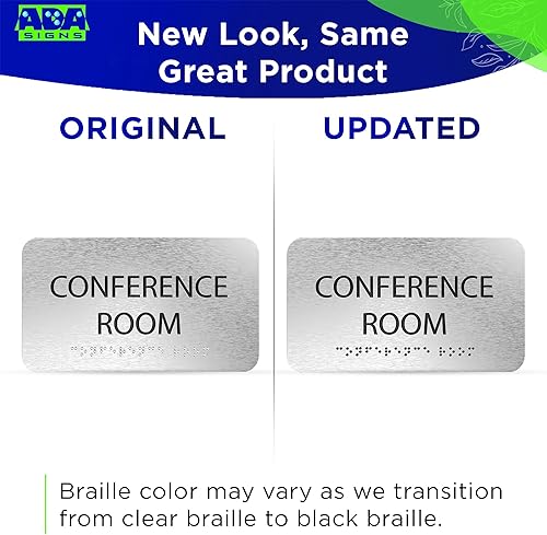 Miniatura 4 de ADASigns - Letrero para sala de conferencias, 7 pulgadas de ancho x 4 pulgadas de alto, aluminio cepillado duradero con braille de grado 2, fácil