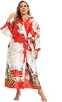Women's Plus Size Long Satin Robes Plus Size Long Silk Robes Kimonos Sleepwear Dressing Gown