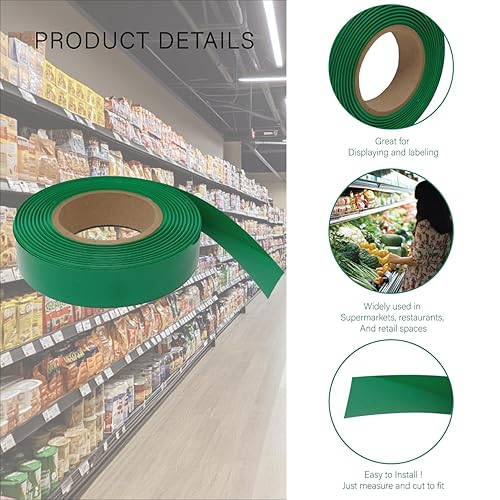 Miniatura 3 de STORE FIXTURES DIRECT Inserto decorativo de vinilo para estante de góndola, tira de acento de canal de boletos 130' x 1.25", verde
