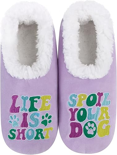 Snoozies Pairable Slipper Socks with Cats and Dogs Designs House Slippers for Women, Fuzzy Slipper Socks