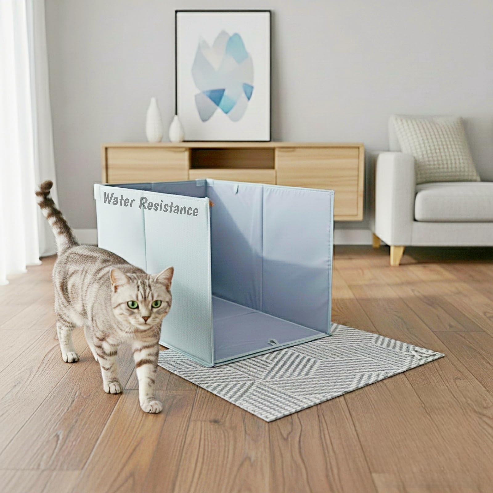 Gesomepurrz Extra Large Cat Litter Box Enclosure with Litter Mat, Open Top High Sided Splash Guard, Waterproof Pee Shield for Cat Litter Boxes