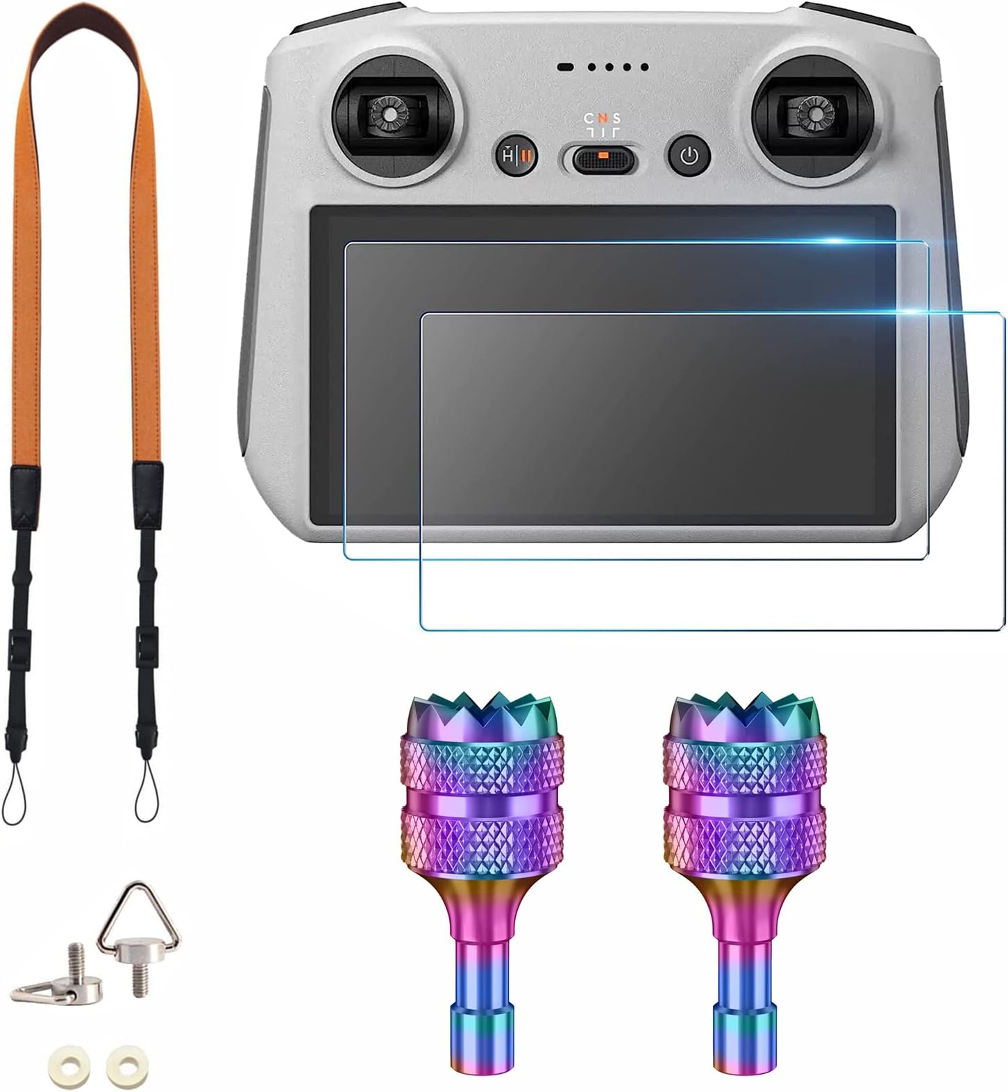 Mini 4 Pro/Mini 3 Pro/Air 3 Accessories kit for DJI RC & RC 2 - Neck Lanyard Strap + [2 Pack] Matte Glass Screen Protector + Control Sticks for DJI Mini 4 Pro/Air 3/Mini 3 Pro (RC & RC 2)Remote Controller Accessories