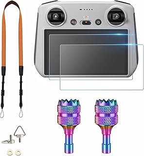 [3 in 1] Mini 3 Pro/Mini 3/Mavic 3 Pro/Air 3 Accessories kit for DJI RC & RC 2, Neck Lanyard Strap + [2 Pack] Matte Glass Screen Protector + Control Sticks Joysticks for DJI Air 3/Mavic 3 Pro/Mini 3/Mini 3 Pro (RC & RC 2)Remote Controller Accessories