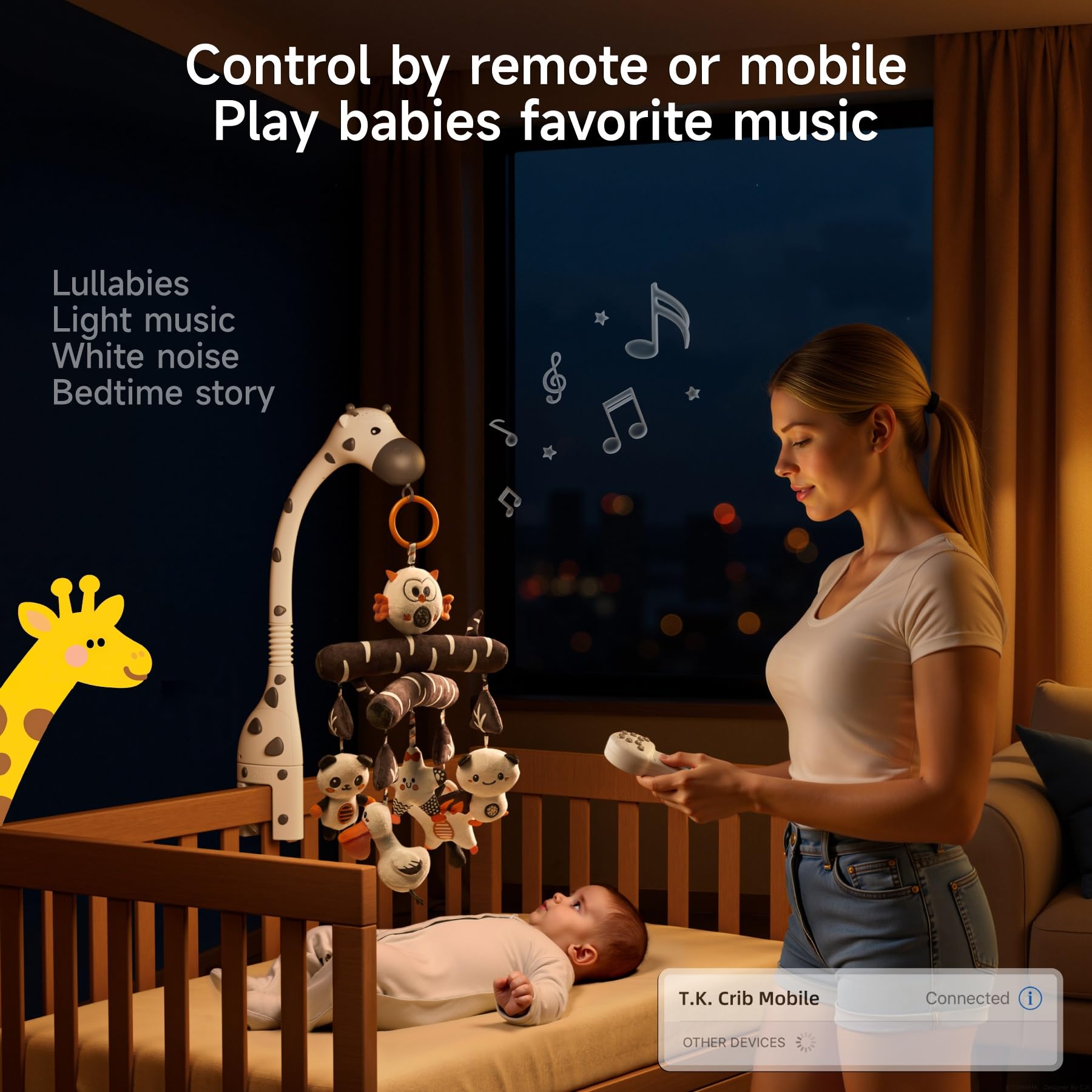 TUMAMA Mobile Toy for cot Crib Baby 0-3, 6-9, 12 Months, high-Contrast Crib Toy with Night Light with Projector - Image 3