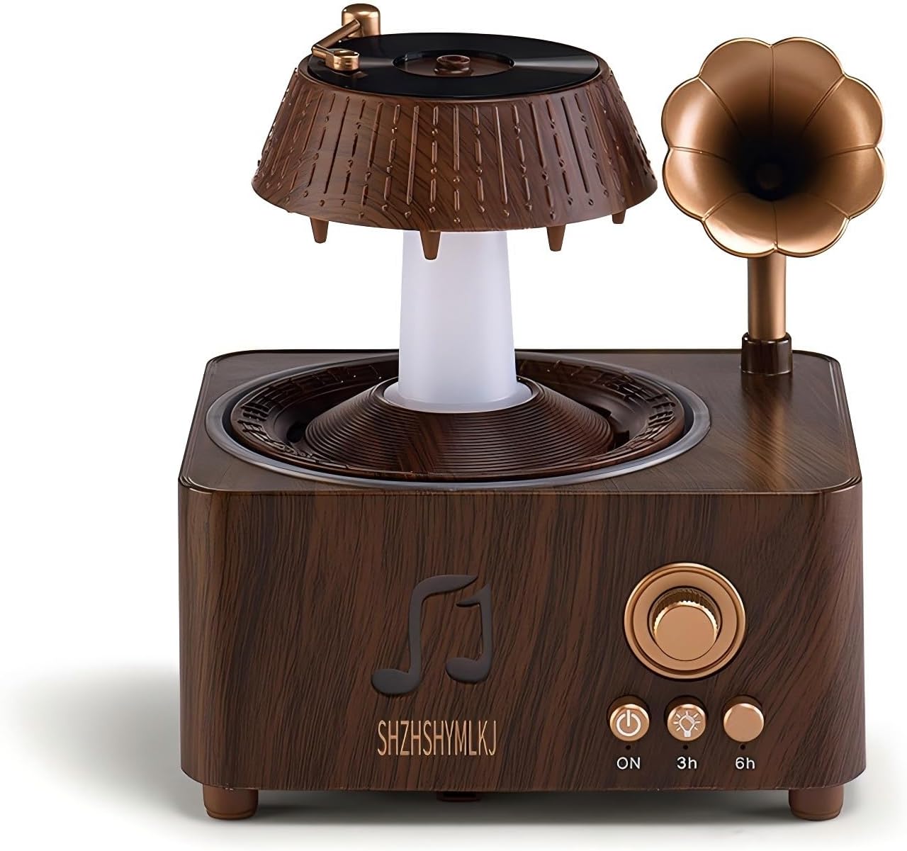 SHEHSHYMLKJ Vintage Record Player Diffuser with Bluetooth, 7-Color Lights & 7 White Noises, Ultrasonic Aroma Diffuser, 3H/6H Timer, Raindrop Rotation, Auto Shut-Off, Remote, for Home Office Decor