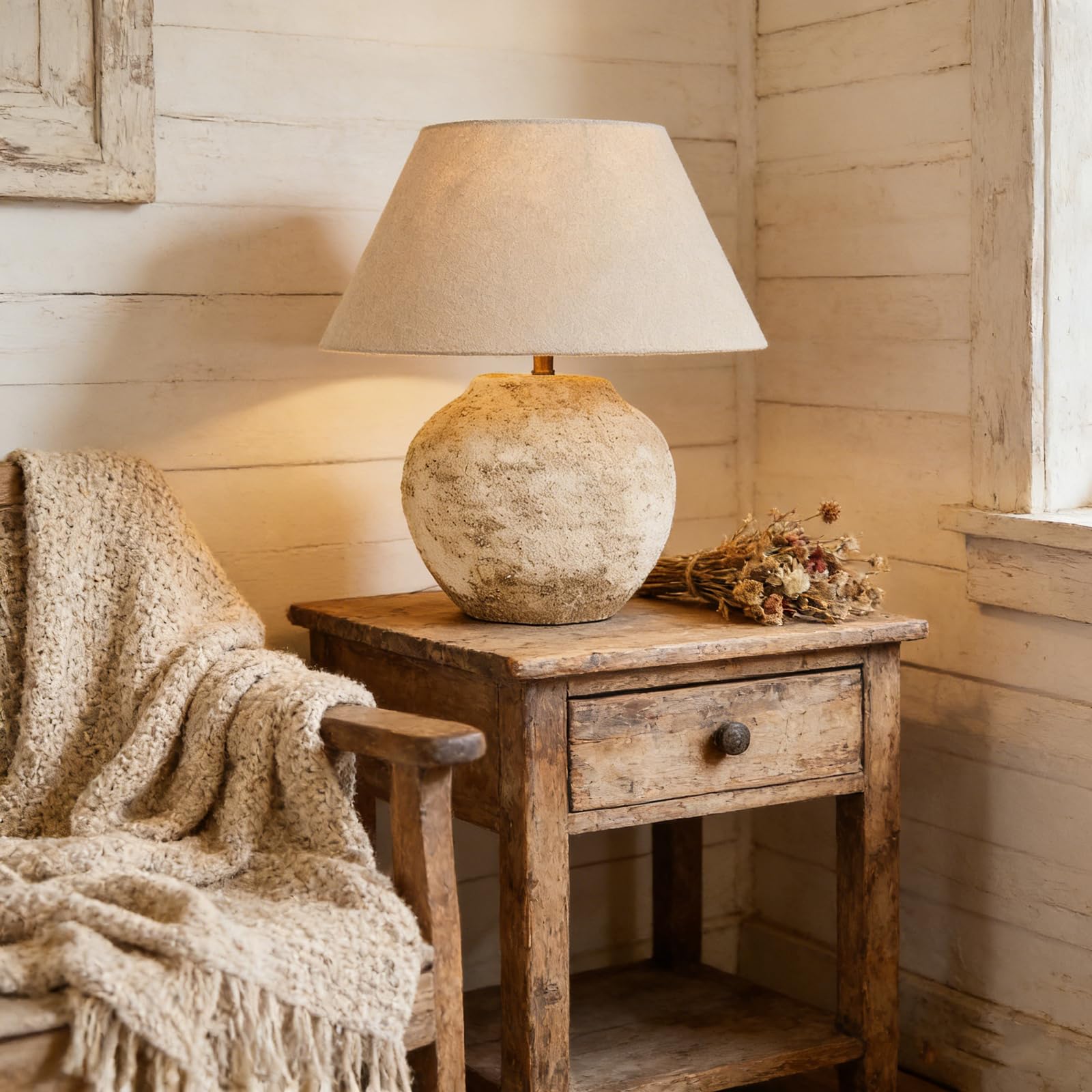 Lampada Da Tavolo In Ceramica Vintage Da 19,7 Pollici - Lampade Da Comodino In Stile Rustico Per Soggiorno E Camera Da Letto - Lampade Da Comodino In Terracotta Anticata Per Regali