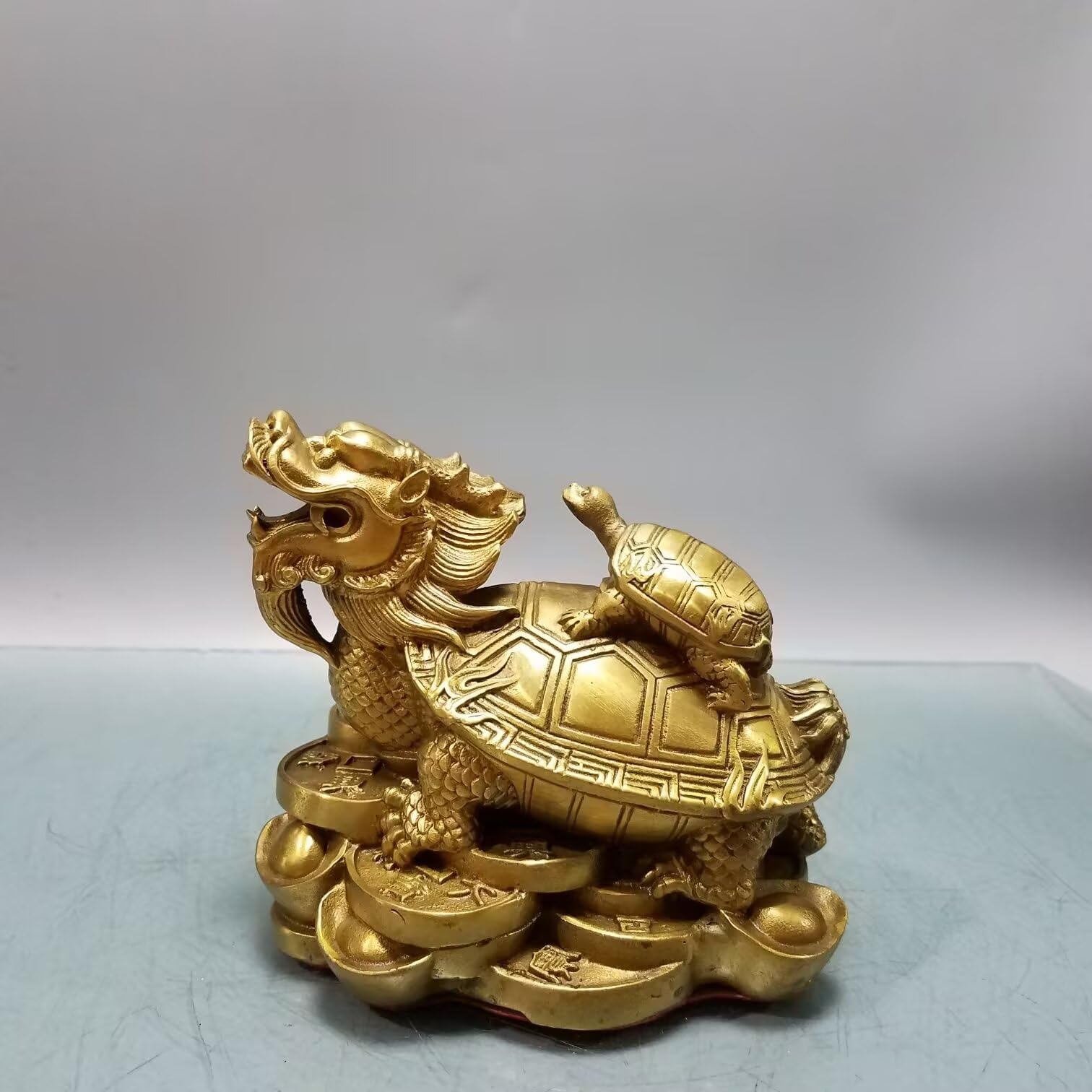 Dytartzx Chinese Feng Shui Brass Dragon Turtle Statue Good Luck Fortune Turtle to Home Decoration Gifts
