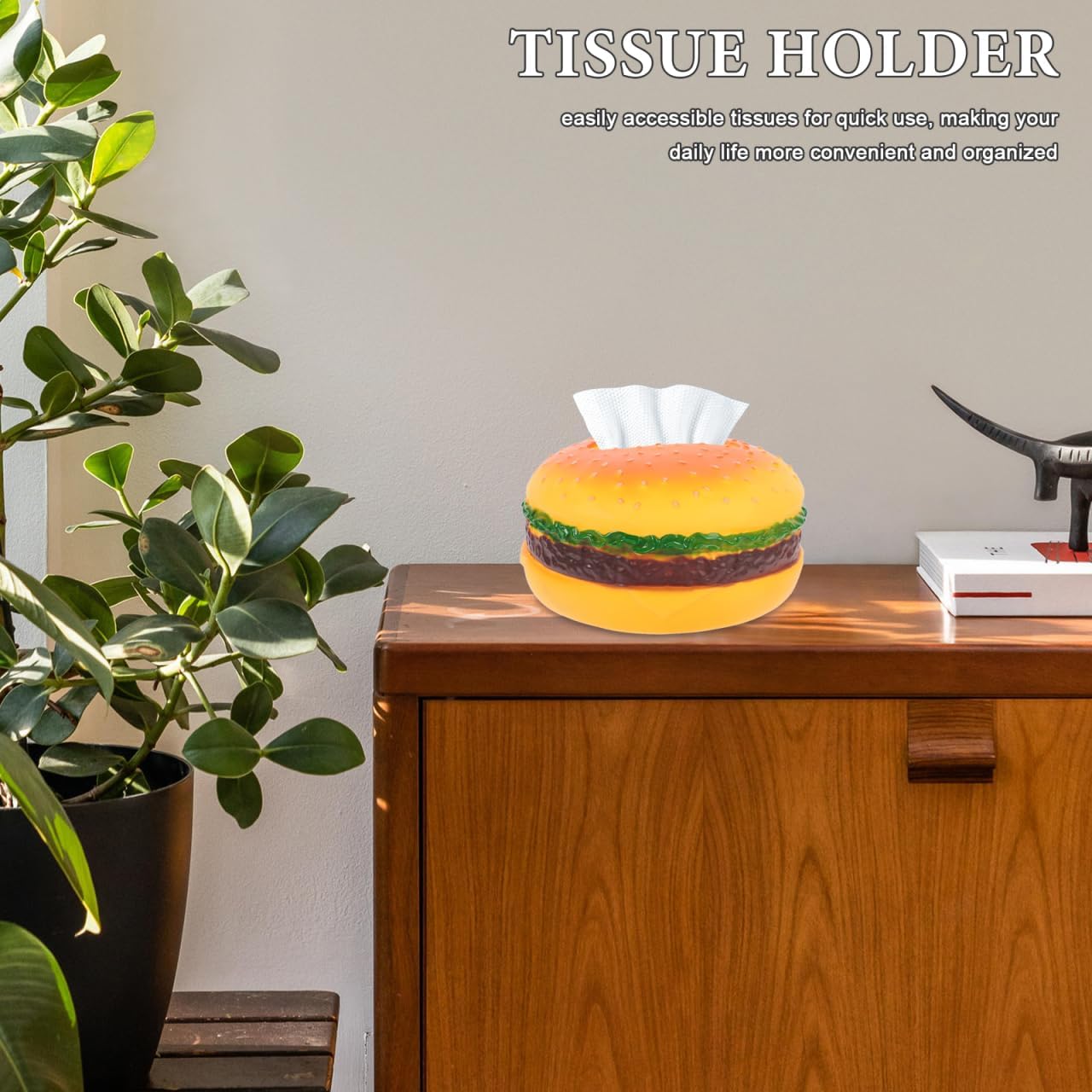 Hamburger Tissue Box Cover 7.08X7.08X3.14 Inch Creative Retro Food Shape Decorative Tissue Holder Organizer for Home Office Restaurant