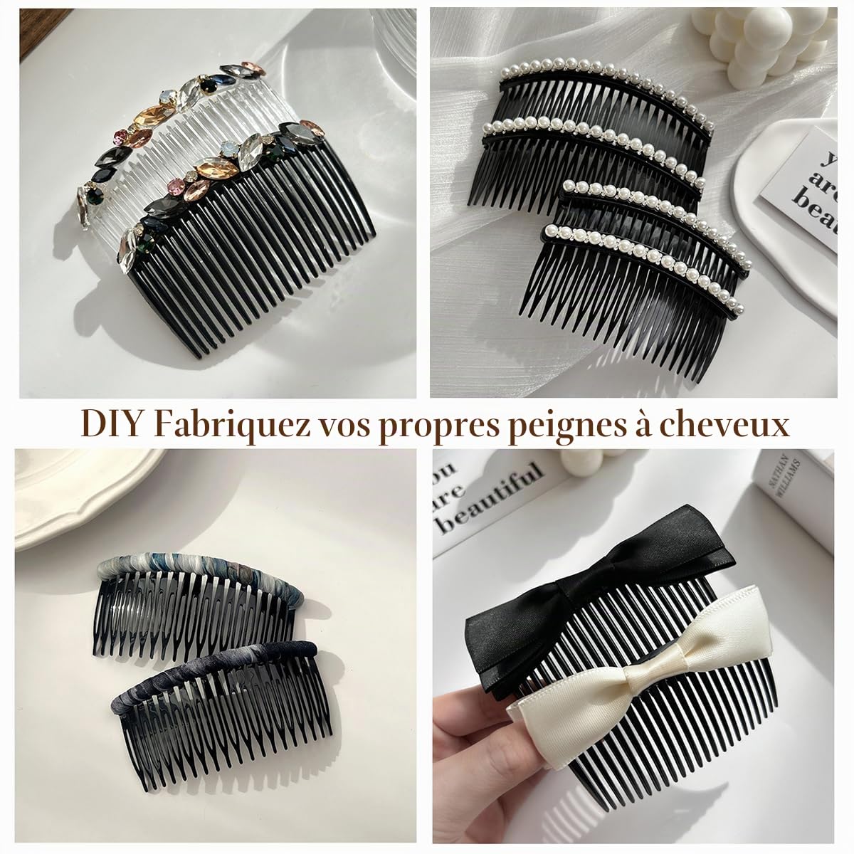 16 Pièces Peignes Latéraux Francais, XingyLi Peigne à Cheveux Côté Décoratifs en Plastique, 9/11/16/23 Dents Pince à Peignes Chignon Latéraux, Peigne de Voile de Mariage Accessoires pour Femmes