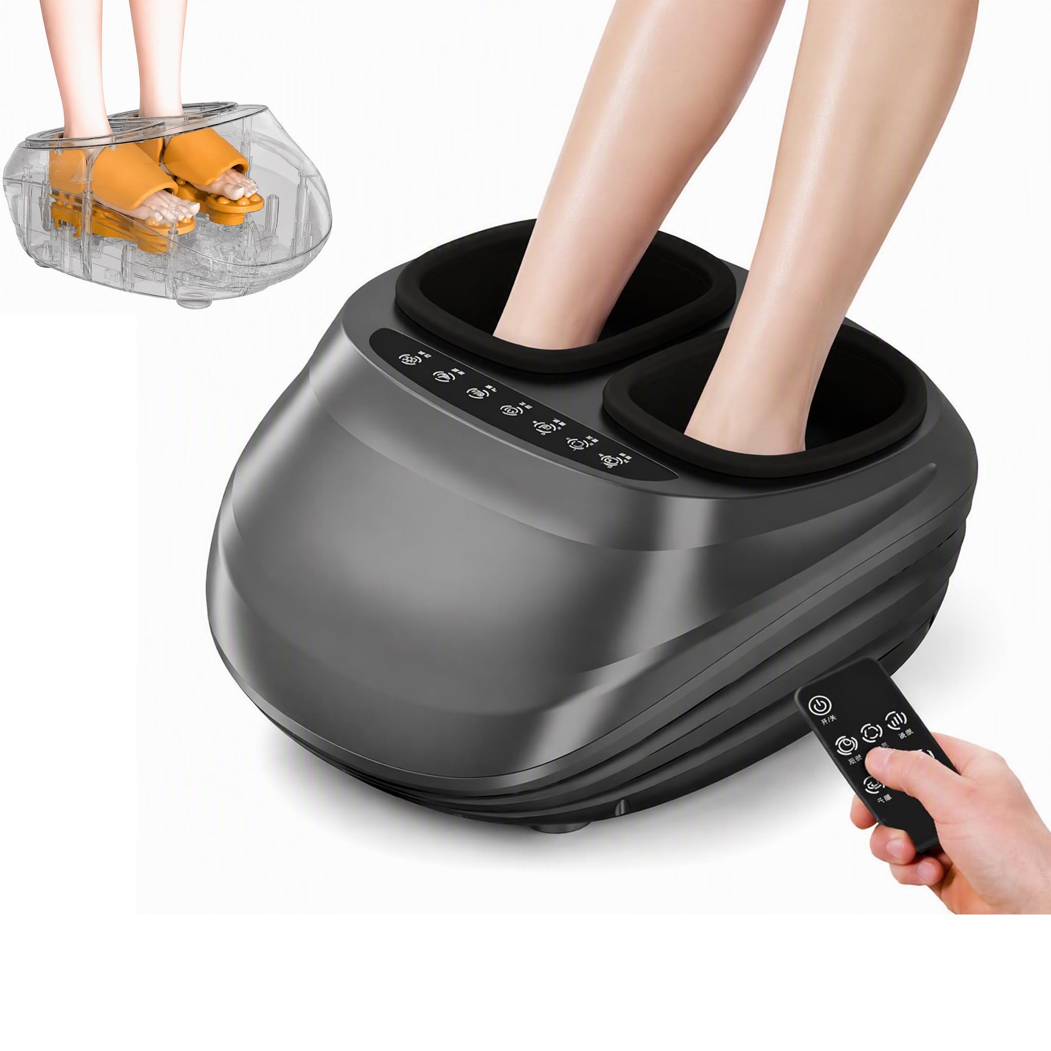 Masser Pieds Electrique Chauffant Shiatsu Massage Profond Gris Fonce Black