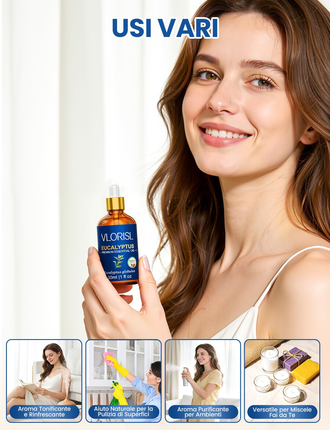 Olio Essenziale di Eucalipto 30ML, Aroma Fresco e Naturale, per Diffusore, Bagno, Sauna e Aromaterapia