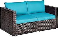 Vista 12 de Tangkula - Sofá de mimbre con cojines extraíbles, 2 piezas, sofá para balcón, terraza, jardín y piscina