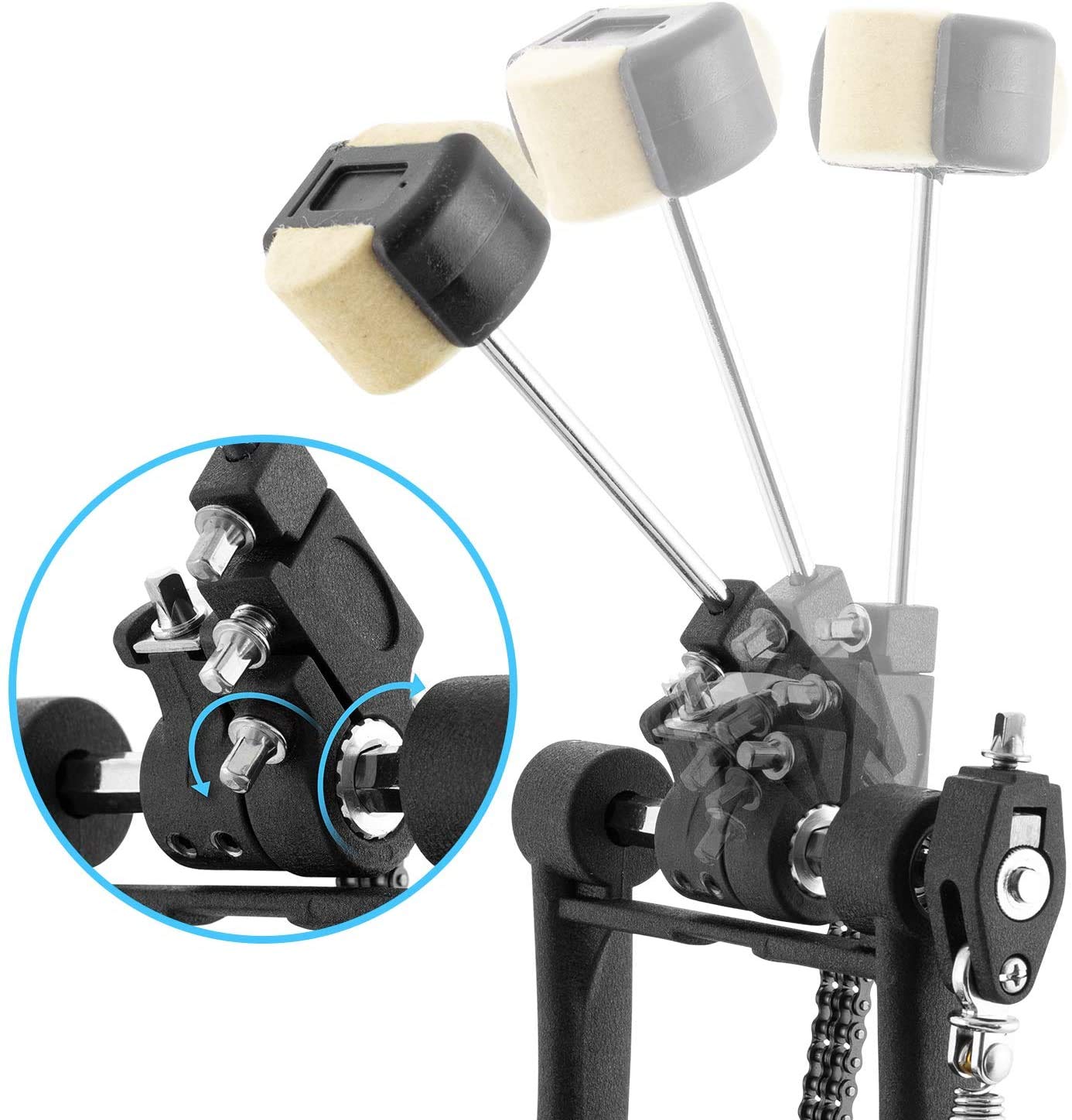 PEDAL DE BOMBO PARA BATERIA DEEP PD140 SIMPLE CON CADENA DOBLE Y PLATAFORMA - ROCKMUSIC