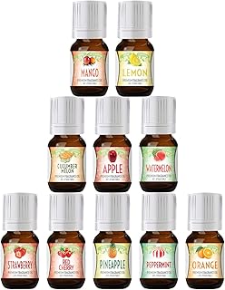 Fruity Fruits Good Essential Fragrance Oil Set (Pack of 10) 5ml Set Includes Strawberry, Apple, Watermelon, Pineapple, Cuc...