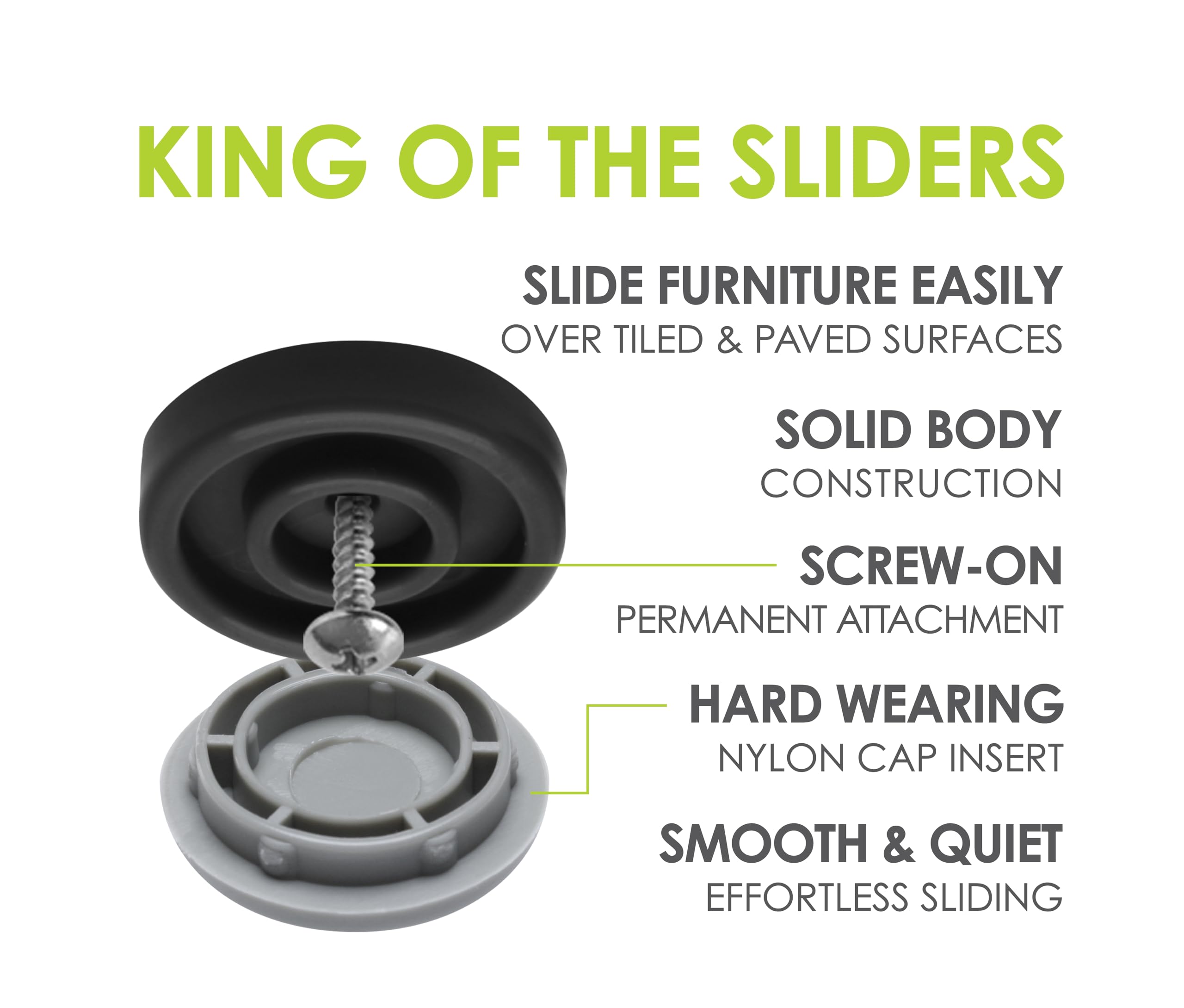 Gorilla Outdoor 1-1/4 Inch Furniture Sliders/Chair Glide Floor Protectors (Set of 8) Screw-On Nylon Furniture Glides for Sliding on Outdoor and Indoor Floors - Image 2