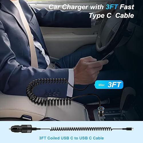 Miniatura 7 de Cargador rápido de coche para iPhone 15 Pro Max 15 Plus Android tipo C encendedor de cigarrillos enchufe con 3 pies USB C a C cable de carga rápida