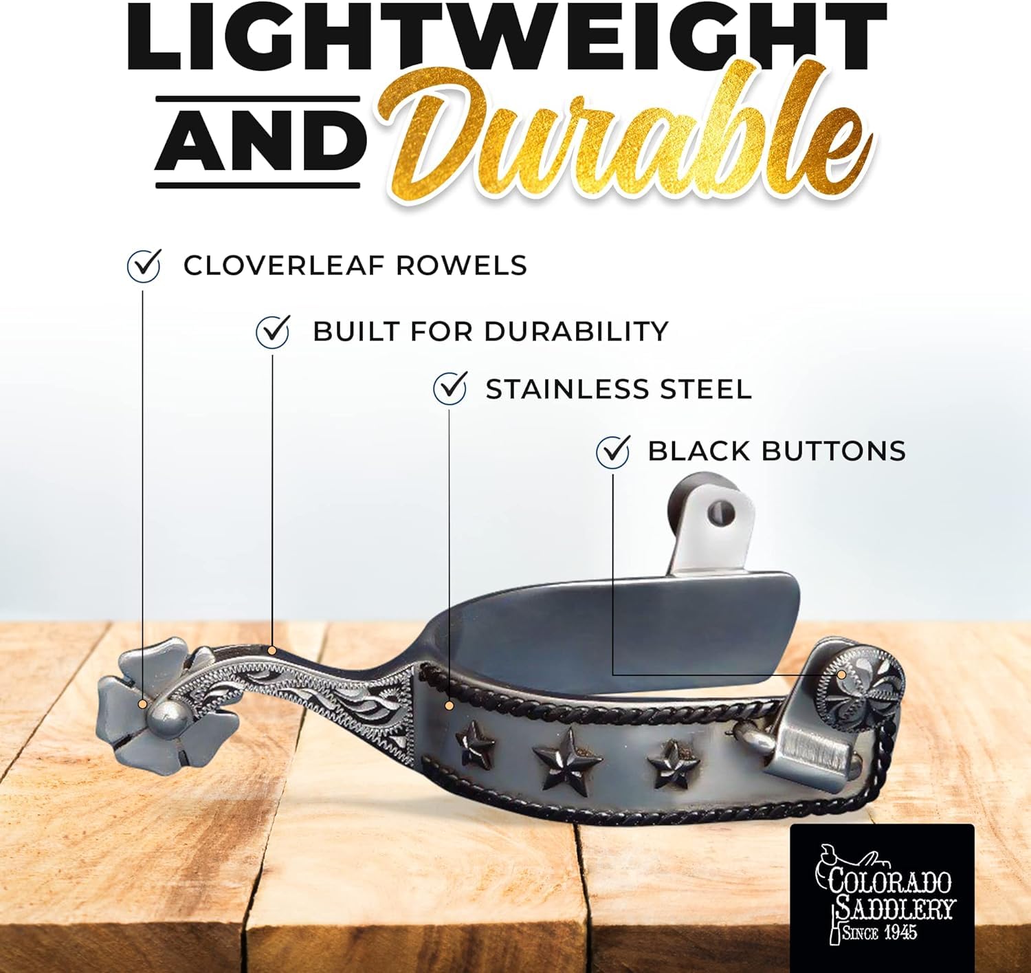 Colorado Saddlery The Three Star Spurs for Men - Stainless Steel, Stylish Boot Spurs with 1