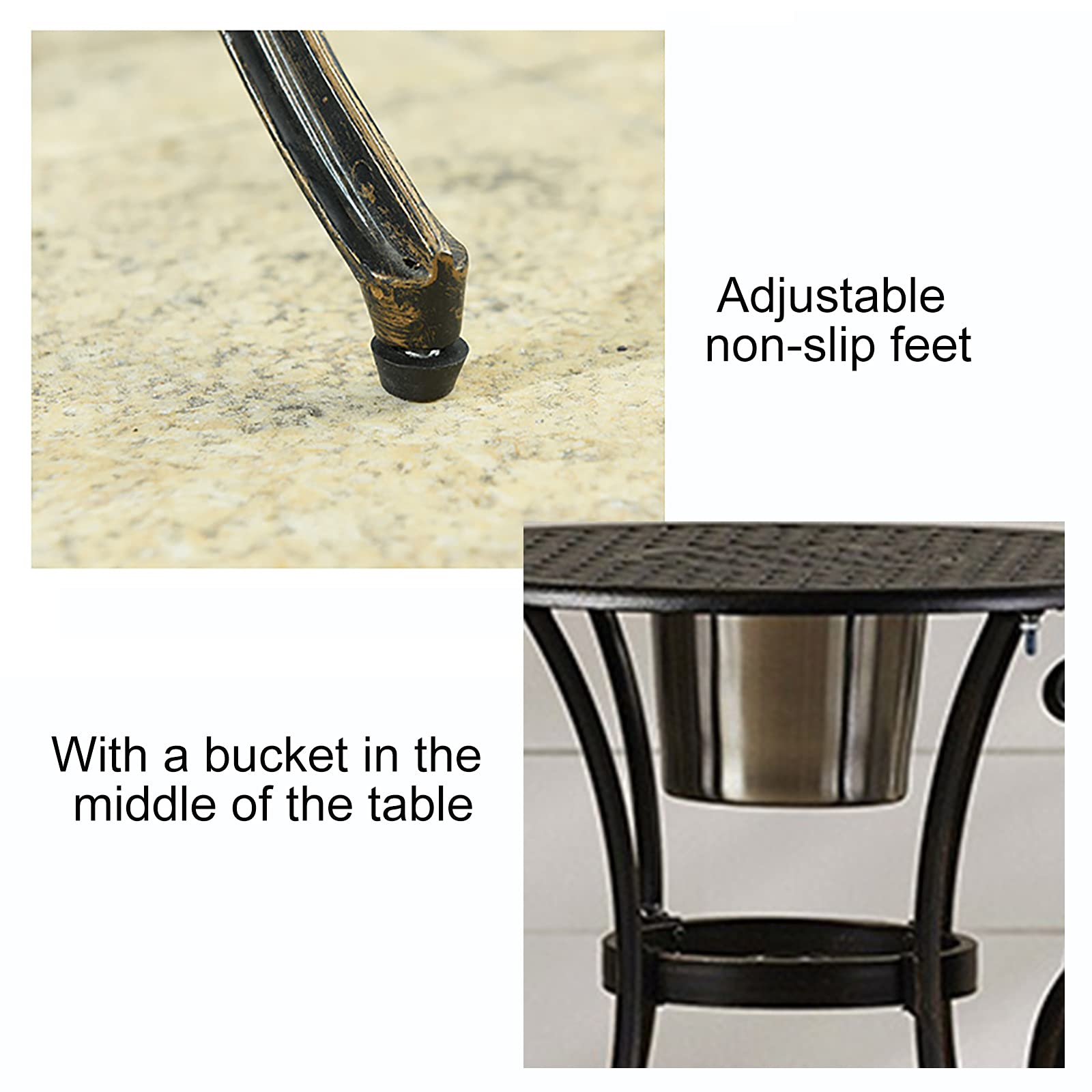 3 Pezzi Set da Bistrot con Secchiello per Il Ghiaccio Rimovibile - Set Mobili da Giardino in Fusione di Alluminio - Set Tavolo e Sedie da Giardino per Veranda, Cortile, Balcone, Giardino