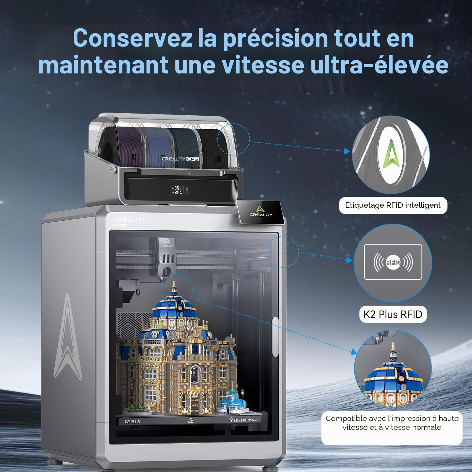 Creality Filament PETG en fibre de carbone - 1,75 mm - Hyper PETG-CF - 8 % de matériau d'impression 3D renforcé de fibre de carbone avec RFID, fibre de carbone PETG - Texture mate - 1 kg
