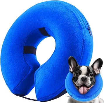 Inflatable Dog Cone Collar, Soft Dog Cone Blow-up Protective Recovery Collar, Blue L Size
