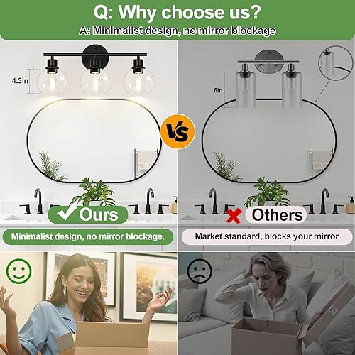 Miniatura 21 de Lámparas de baño de 4 luces actualizadas 2024, modernas luces doradas de tocador sobre espejo con pantalla de globo de vidrio transparente, apliques