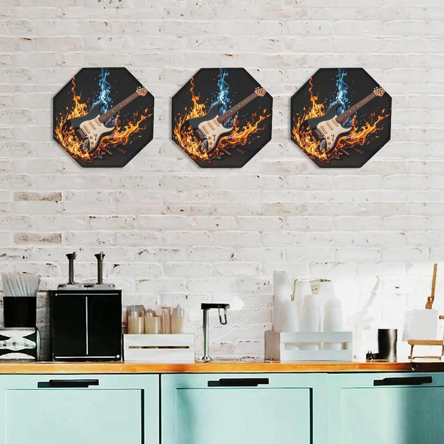 Ctagon Metal Sign for Home, Modern Display Plate for Kitchen, Electric Guitar Music Plates Accent Hanging Wall Decorations 3PCS for Living Room, Bedroom, Hallway, Hotel