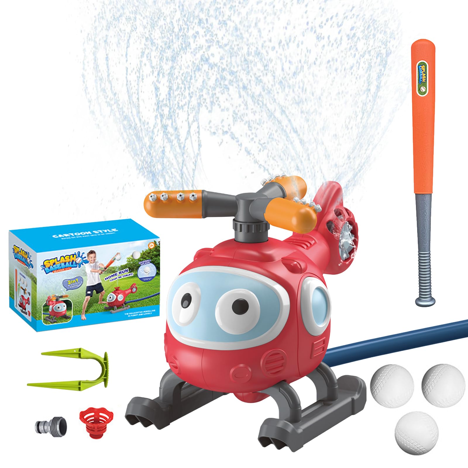 Sprinkler Wasserspielzeug Kinder, Wasserspielzeug Baseballspielzeug Kinder, Hubschrauber Sprinkler Wasser Spielzeug Garten Sommer Splash Spielzeug für Kinder 3-8 Jahre Wasserblume Rasen Garten Sommer