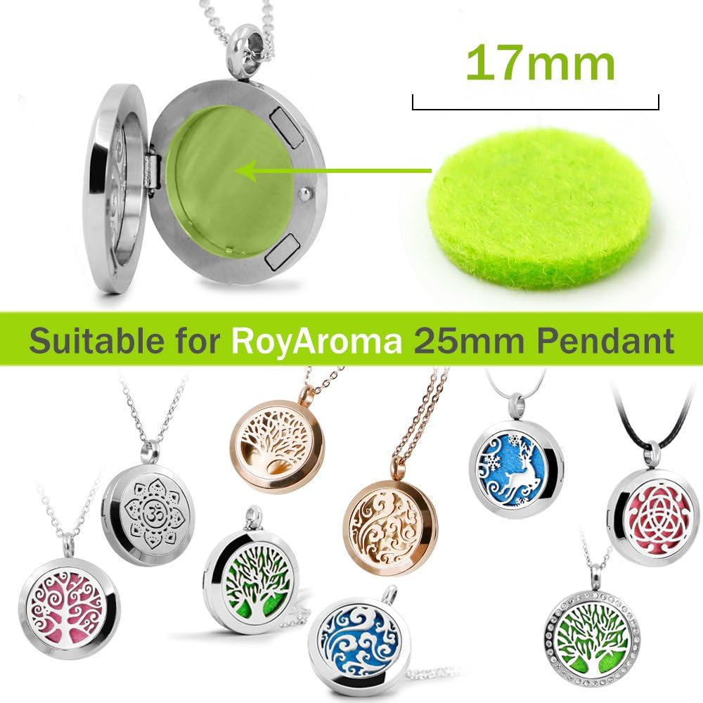 RoyAroma 17mm (2/3 inch) Replacement Felt Pads(48 Pieces) for 25mm Essential Oil Diffuser Locket Pendant Necklace with 12 Colors